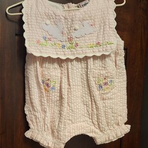 Pink Embroidered Baby Romper Easter Bunny Flowers